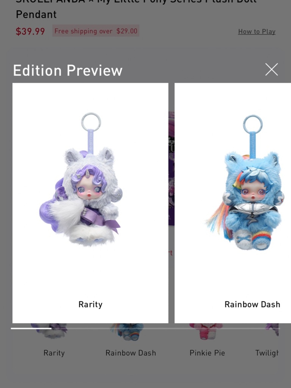Pop Mart Skullpanda x My Little Pony Series Rarity NIB